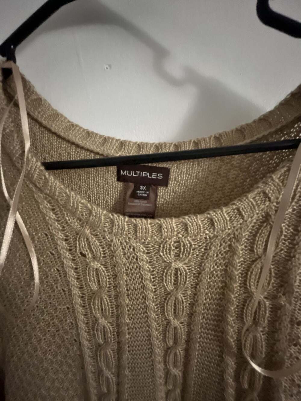 Multiples Women's Tan Cable Knit Long Sleeve Sweater, Size 3X